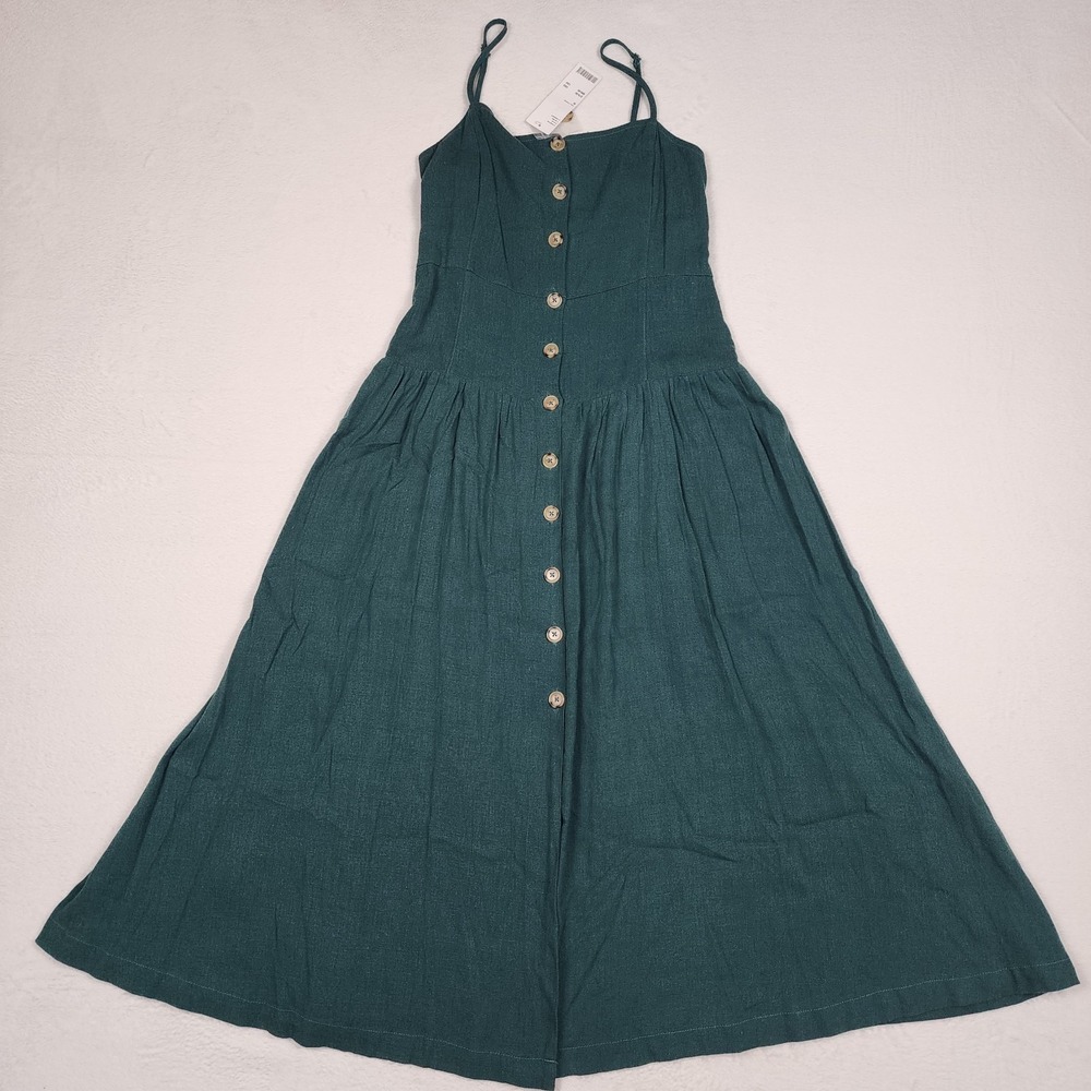 Urban Outfitters Dress Womens Medium Green Button Front Midi Sundress NWT Boho